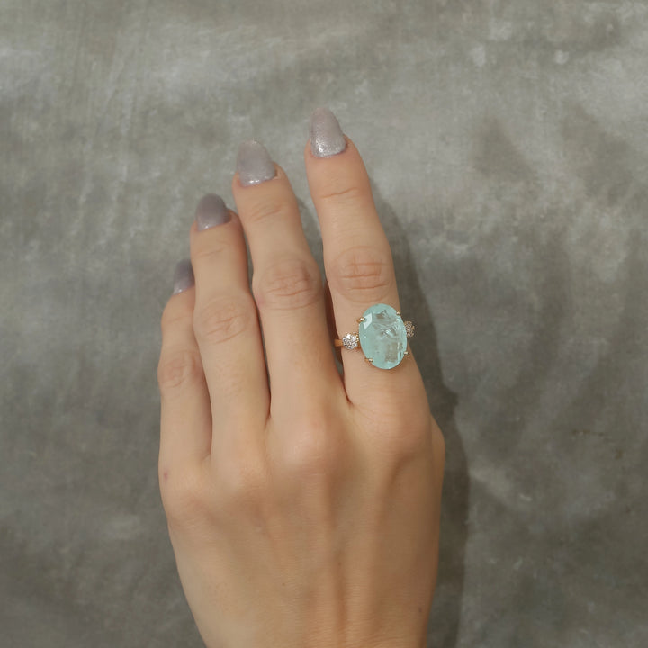Bright Oval Light Tourmaline Fusion Ring, 18k Gold Filled