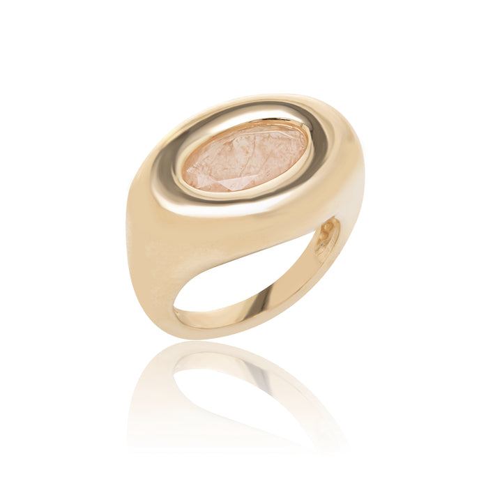 Bright Oval Morganite Fusion Ring, 18k Gold Filled