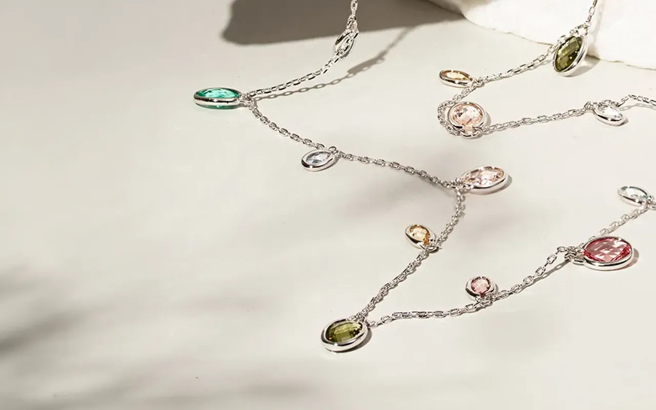 Bright Oval Multicolour Crystals Long Necklace with 80cm, Rhodium Plated Elladora Store Australia