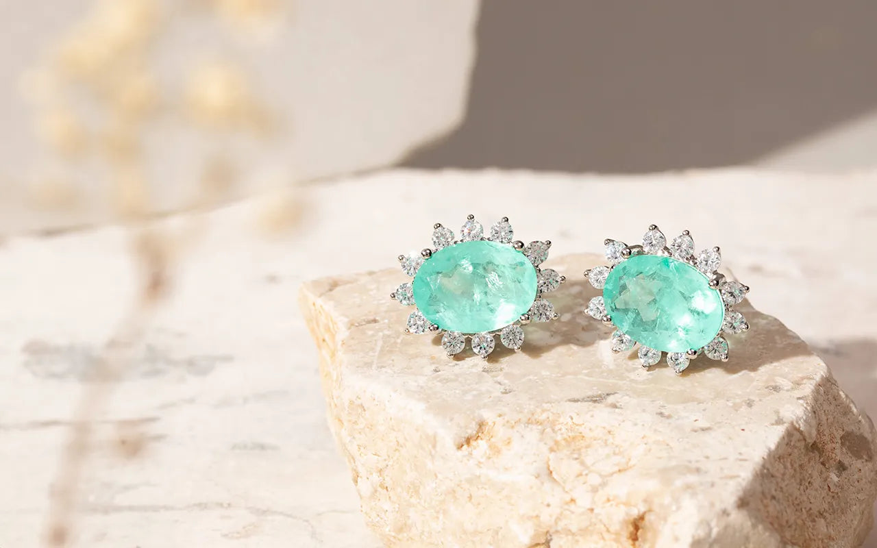 Bright Oval Paraiba Tourmaline Fusion with white zirconia Statement Earrings, 925 Sterling Silver Elladora Store Australia