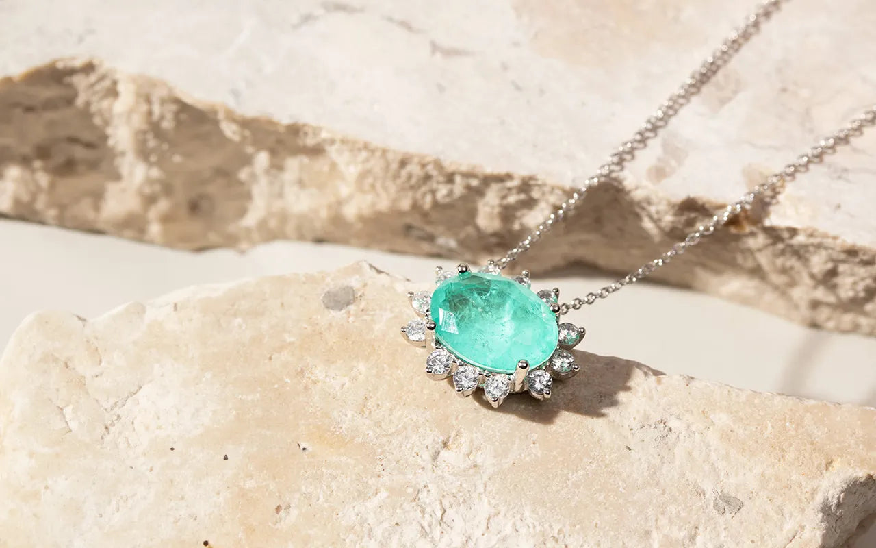 Bright Oval Paraiba Tourmaline Fusion with white zirconia pendant Necklace with 50cm, 925 Sterling Silver Elladora Store Australia