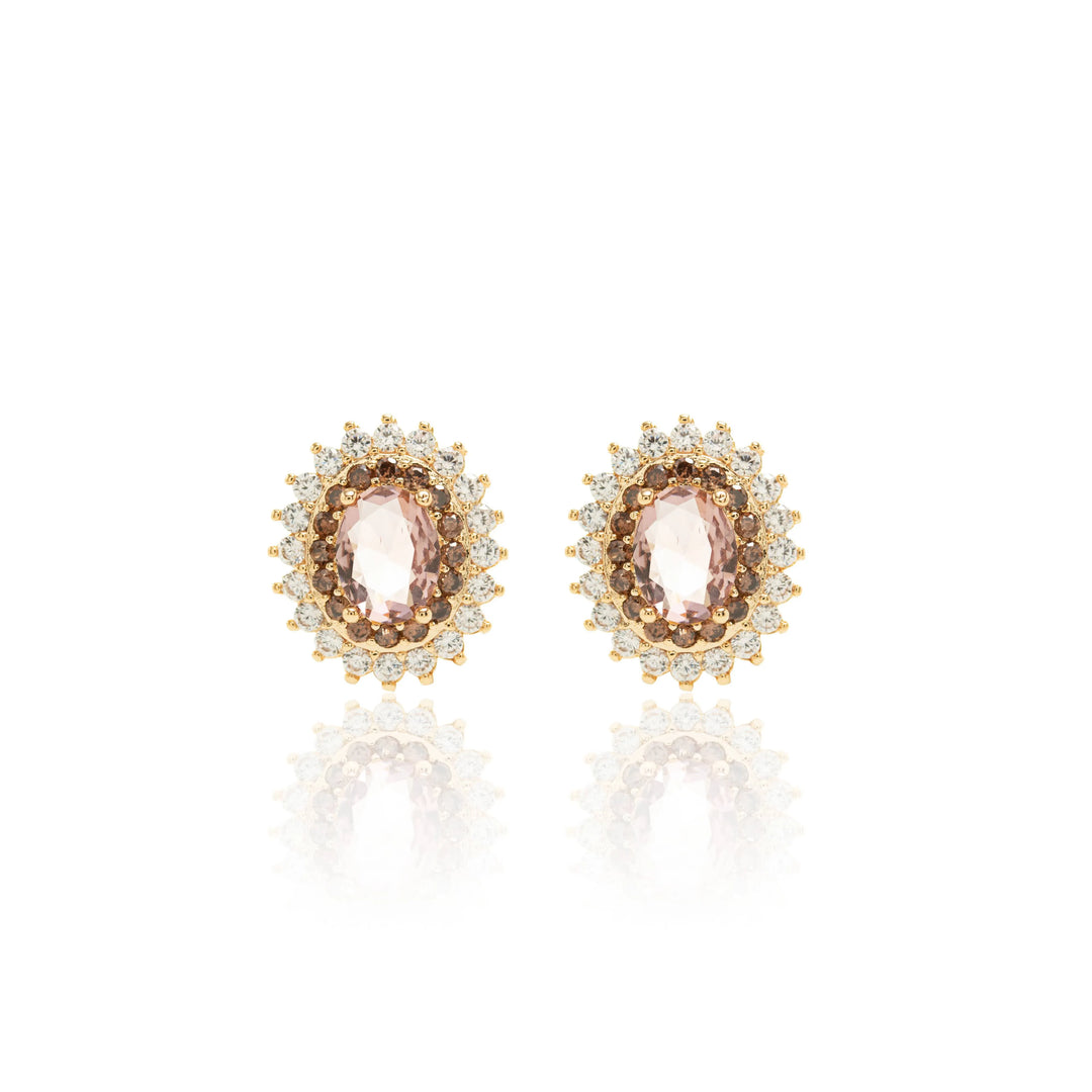 Bright Oval Rhodolite with white & brown Zirconia Statement Earrings, 18k Gold Filled Elladora Store Australia