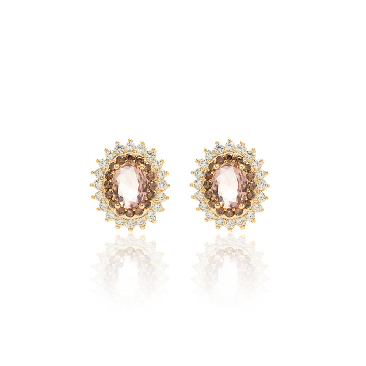 Bright Oval Rhodolite with white & brown Zirconia Statement Earrings, 18k Gold Filled Elladora Store Australia