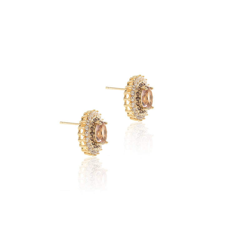 Bright Oval Rhodolite with white & brown Zirconia Statement Earrings, 18k Gold Filled Elladora Store Australia