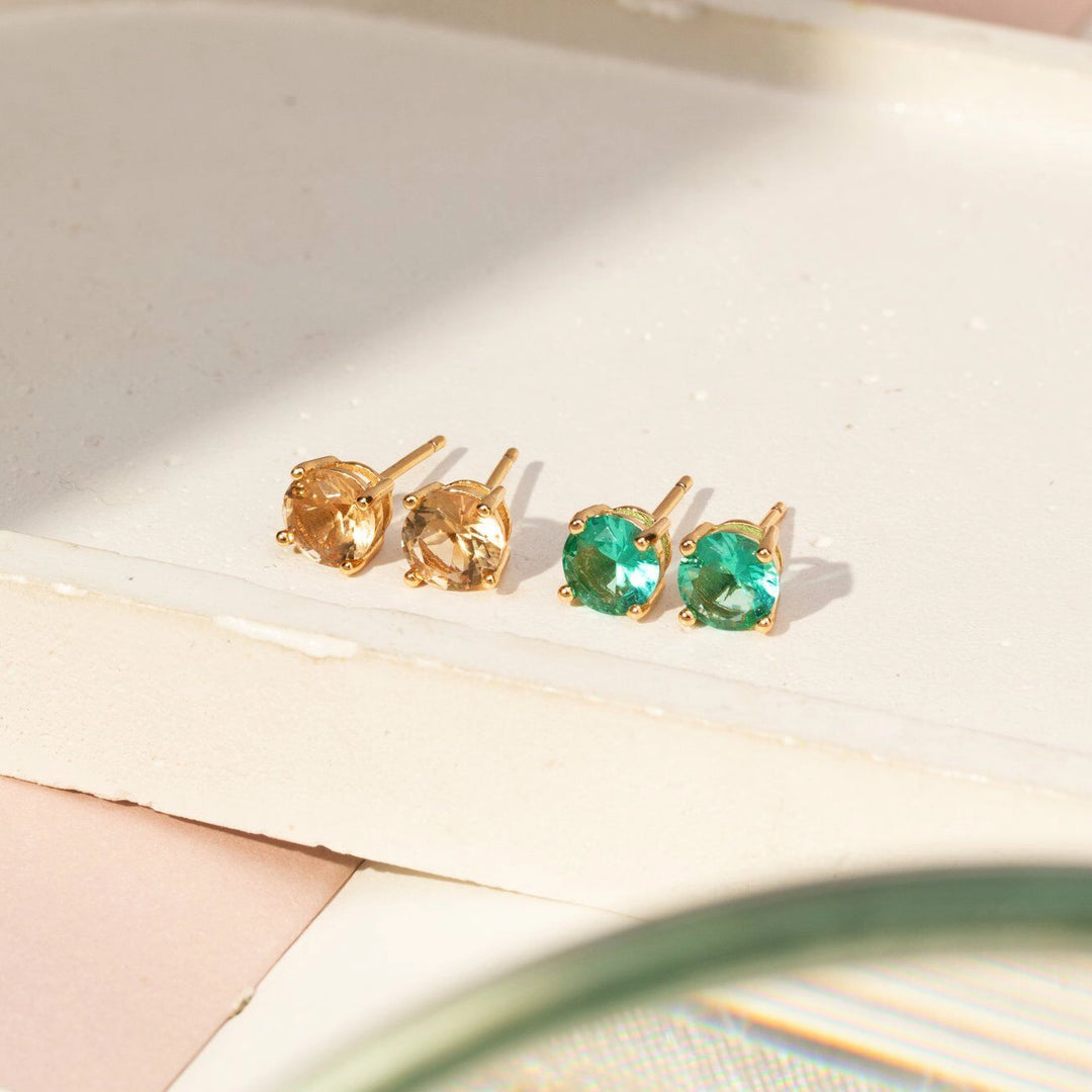 Bright Paraiba Tourmaline & Citrine Crystal Earrings Set (2 Pairs), 18K Gold Filled