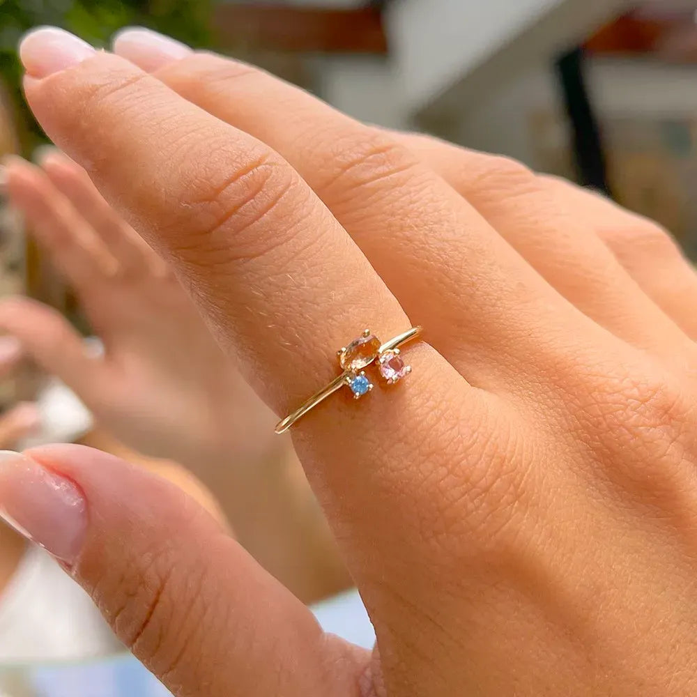 Bright Quartz, Smokey Topaz Crystals & Blue Zirconia Rings, 18k Gold Filled