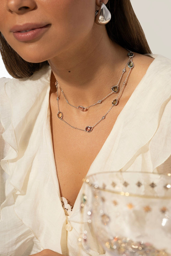 Bright Rhodolite Long Necklace Crystal, Rhodium Plated