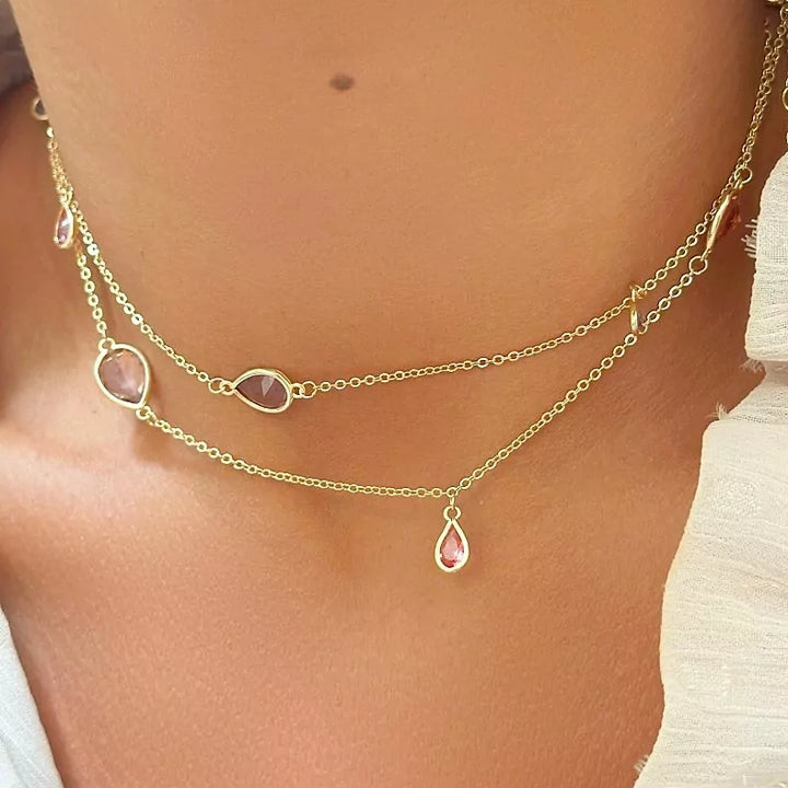 Bright Rhodolite Tear Drop Long Necklace, 18k Gold Filled