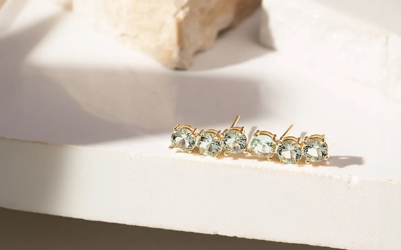 Bright Round Blue Topaz Crystal Ear Cuff Earrings, 18k Gold Filled Elladora Store Australia