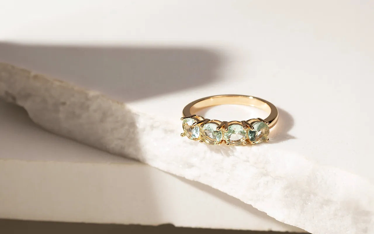 Bright Round Blue Topaz Crystal Band Ring, 18k Gold Filled Elladora Store Australia