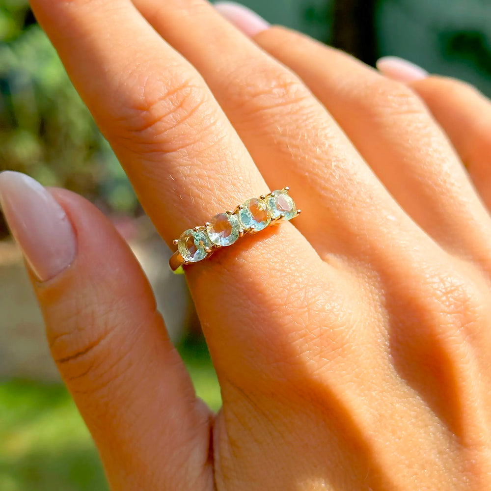 Woman wars Bright Round Blue Topaz Crystal Band Ring, 18k Gold Filled Elladora Store Australia