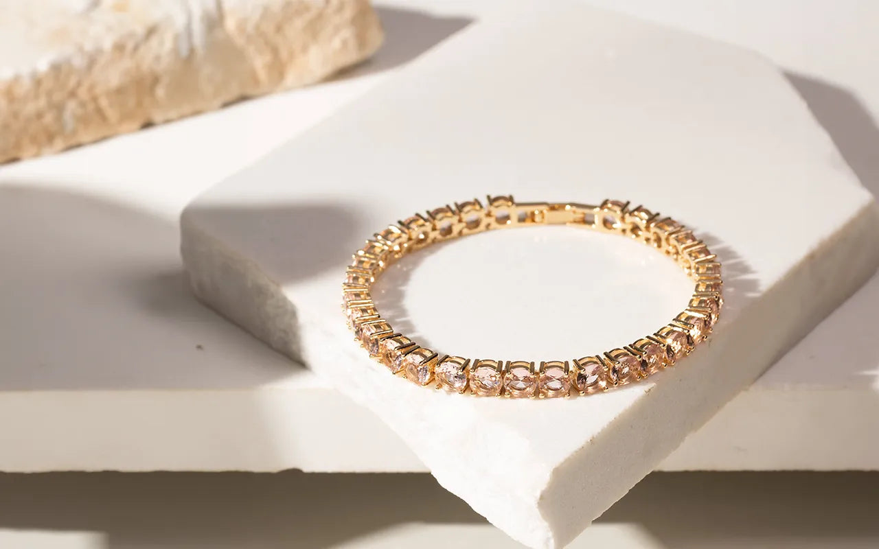 Bright Round Rhodolite Crystal Tennis Bracelet, 18k Gold Filled Elladora Store Australia