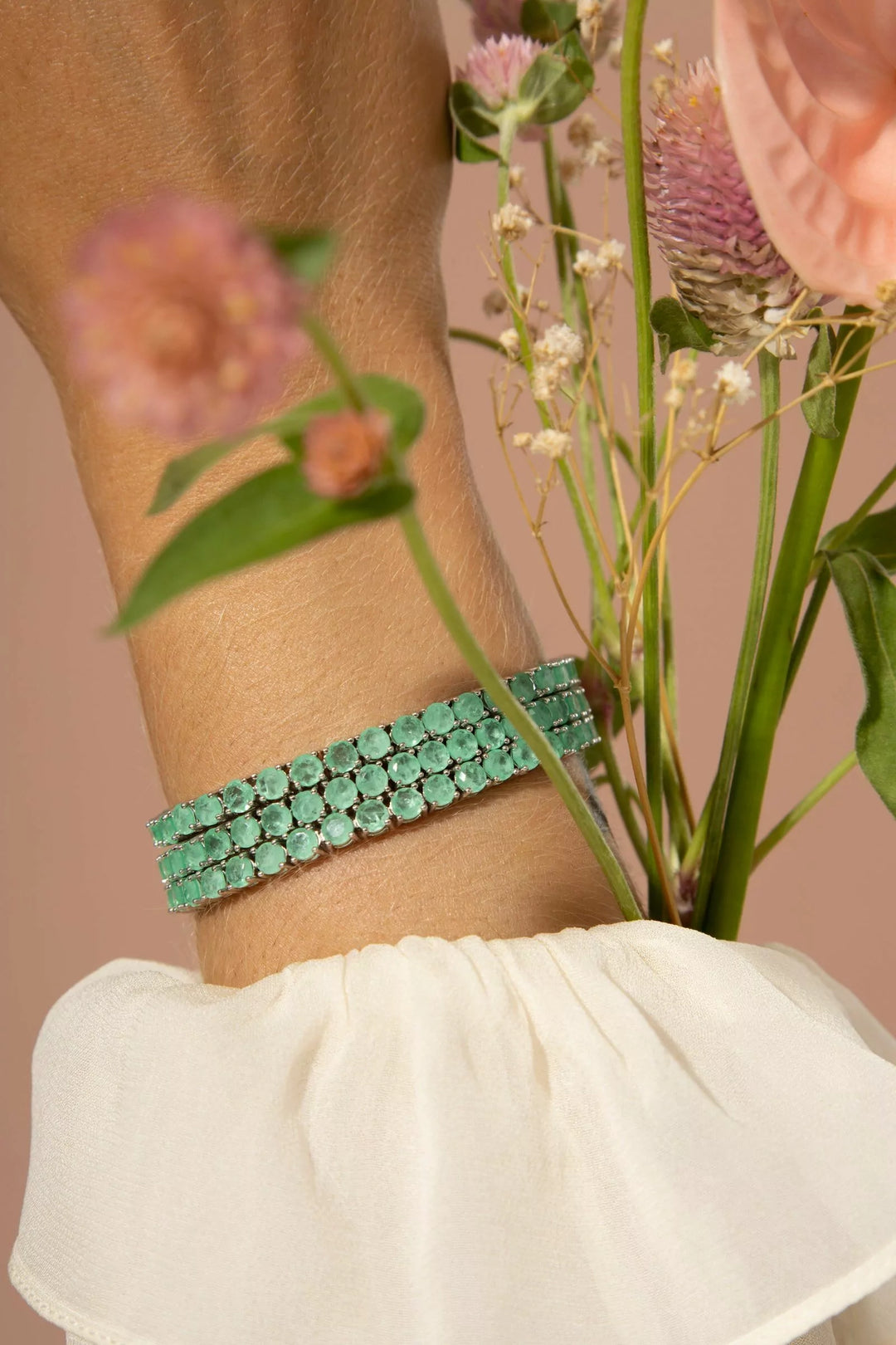 Bright Round Emerald Fusion Tennis Bracelet, Rhodium Plated