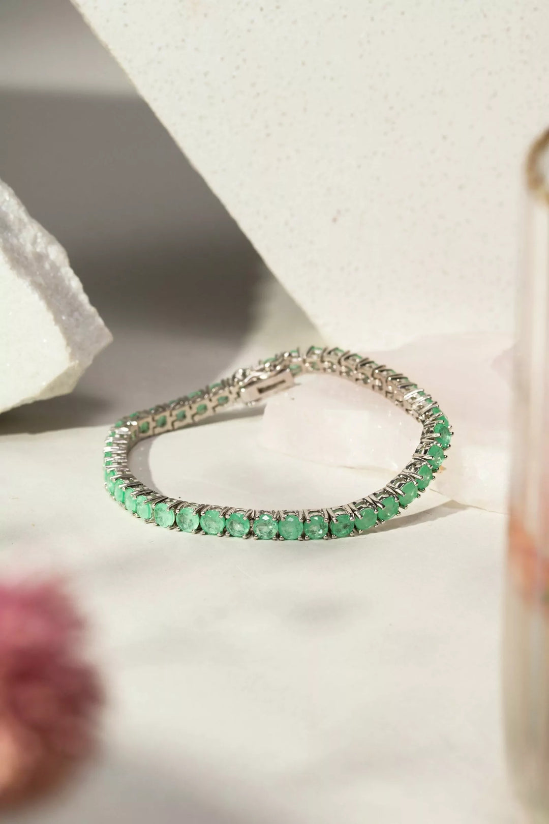 Bright Round Emerald Fusion Tennis Bracelet, Rhodium Plated