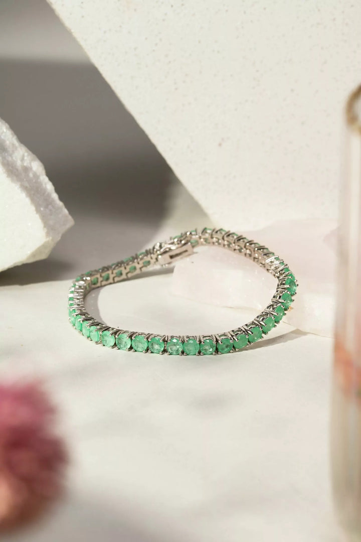 Bright Round Emerald Fusion Tennis Bracelet, Rhodium Plated