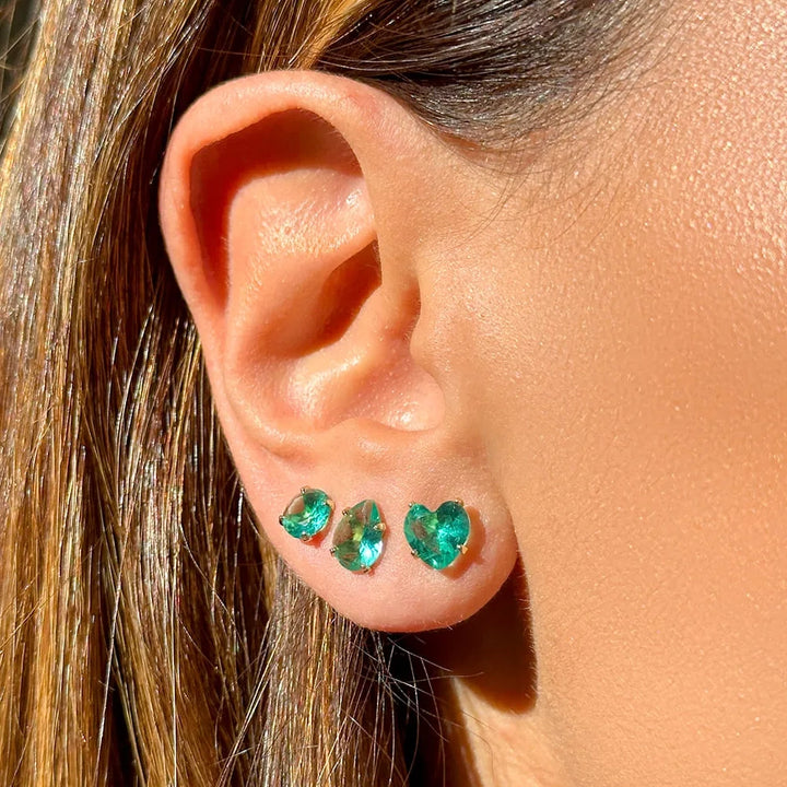 Bright Paraiba Tourmaline Round, Heart & Drop Set Earrings, 18k Gold Filled