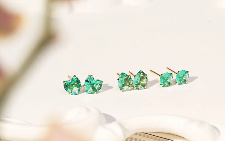 Bright Paraiba Tourmaline Round, Heart & Drop Set Earrings, 18k Gold Filled