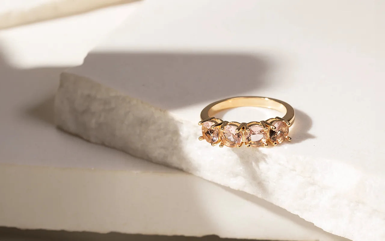 Bright Round Rhodolite Crystal Band Ring, 18k Gold Filled Elladora Store Australia