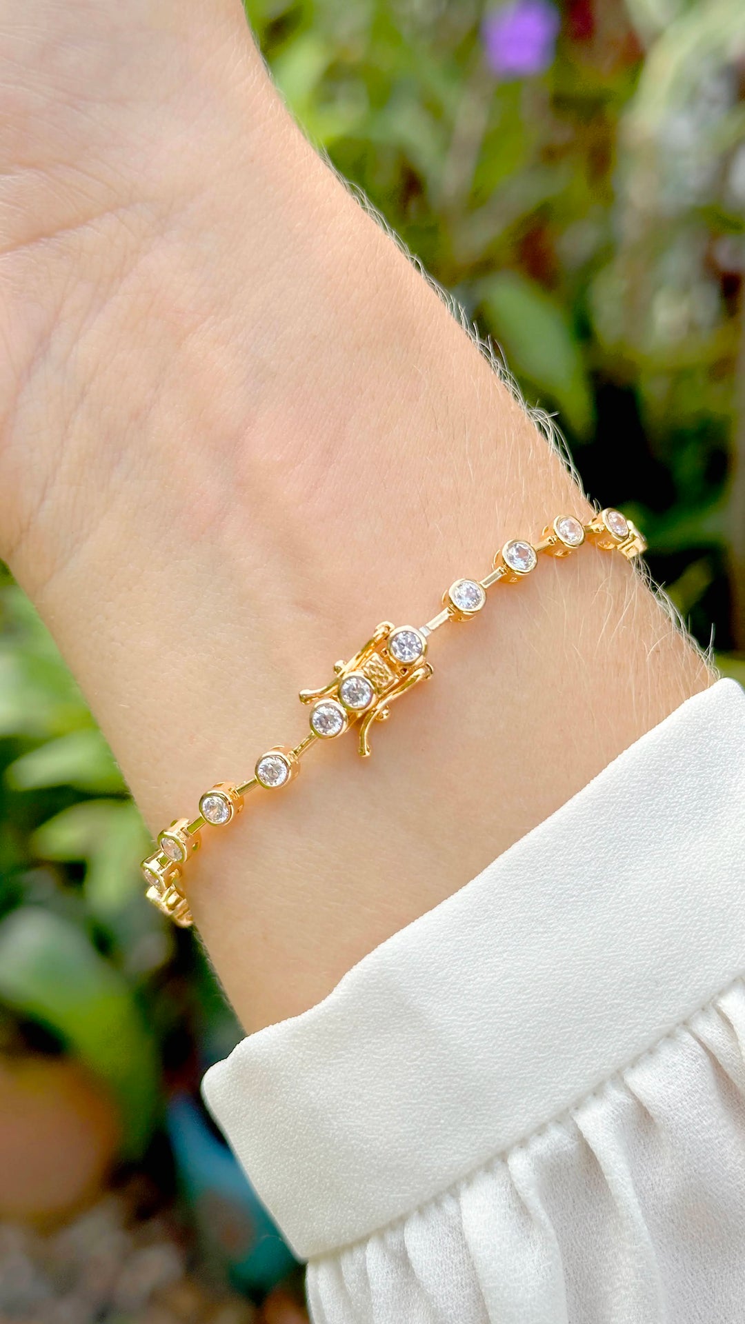 Bright Round Zirconia Riviera Bracelet, 18k Gold Filled