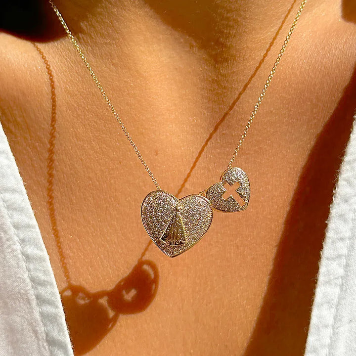 Bright Scapular Our Lady Aparecida Necklace, 18k Gold Plated