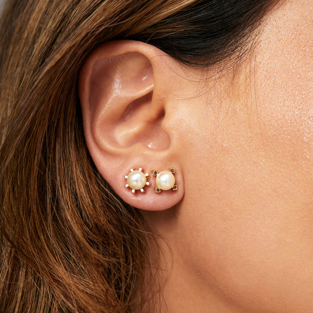 Bright Set Pearl Stud Earrings, 18k Gold Plated