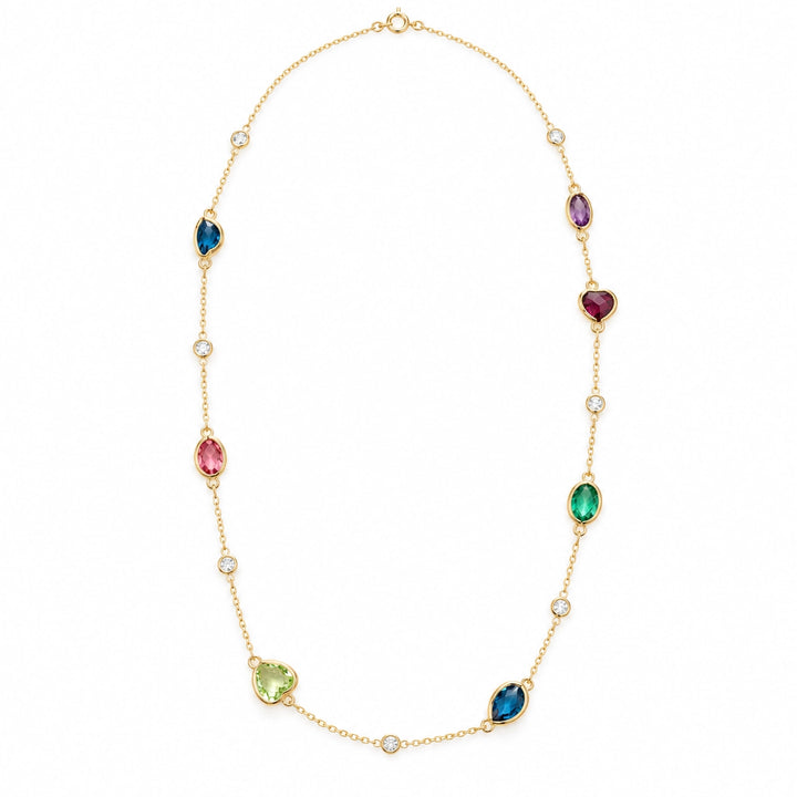 Bright Shapes Multicolour Crystal Long Necklace, 18k Gold Filled