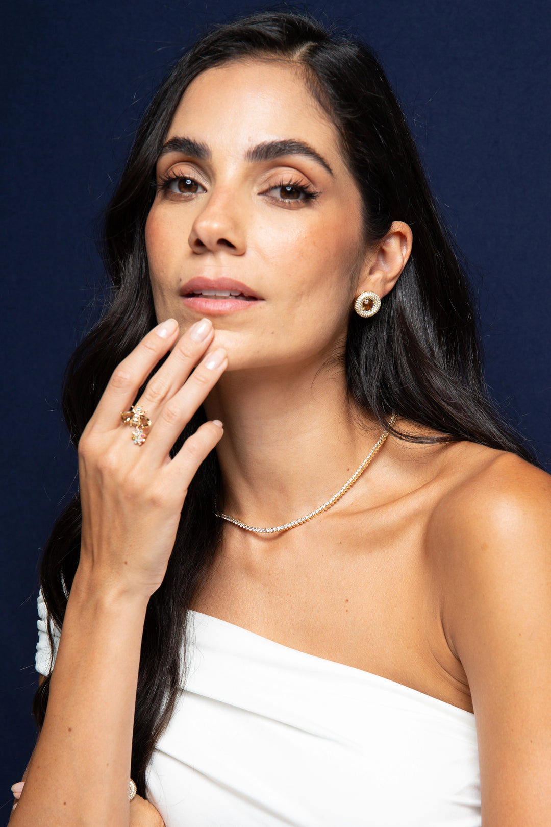 Smoky Topaz Crystal & White Zirconia Full Pavé Disc Earrings, 18k Gold Filled