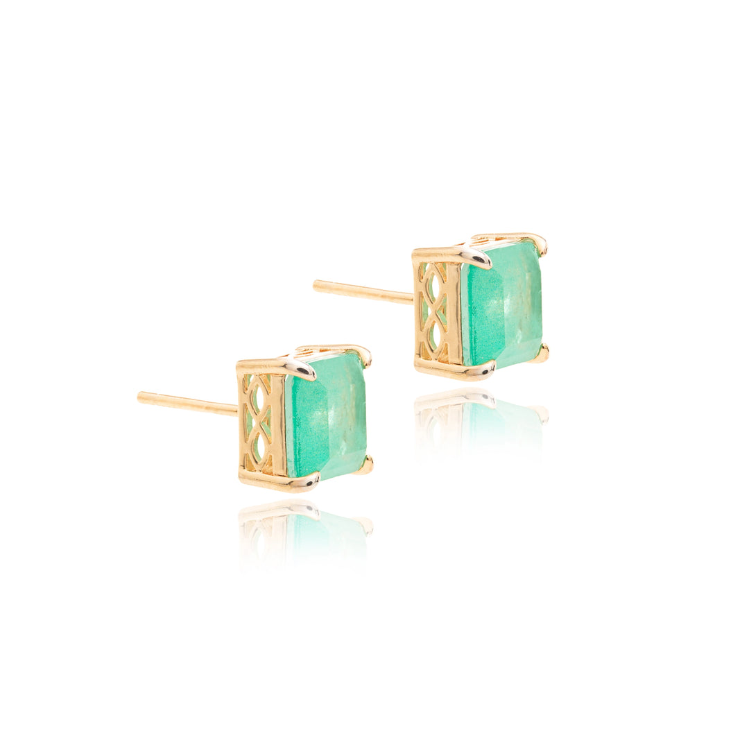 Bright Square Paraiba Tourmaline Fusion Stud Earrings 8x8mm, 18k Gold Filled