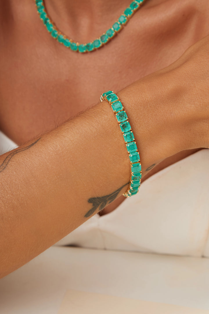 Bright Square Paraiba Tourmaline Fusion Tennis Bracelet 17cm, 18k Gold Filled