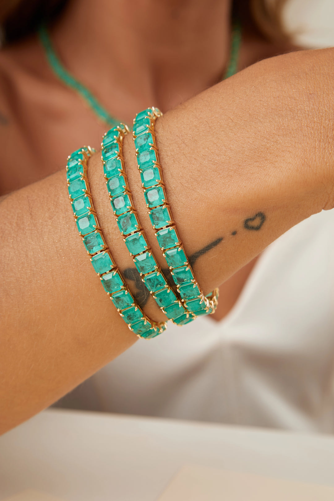 Bright Square Paraiba Tourmaline Fusion Tennis Bracelet 17cm, 18k Gold Filled