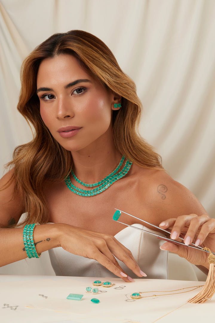 Bright Square Tourmaline Fusion Tennis Necklace 42cm, 18k Gold Filled