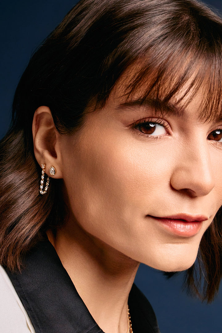 Bright Faceted Teardrop Moissanite Stud Earrings, 925 Sterling Silver & Gold