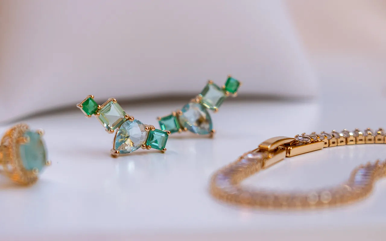 18k Gold Filled Topaz & Paraiba Square Crystal Earrings Elladora Store Australia
