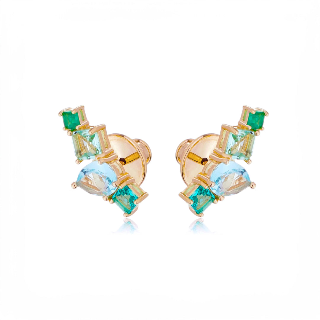Bright Topaz & Paraiba Square Crystal Earrings, 18k Gold Filled