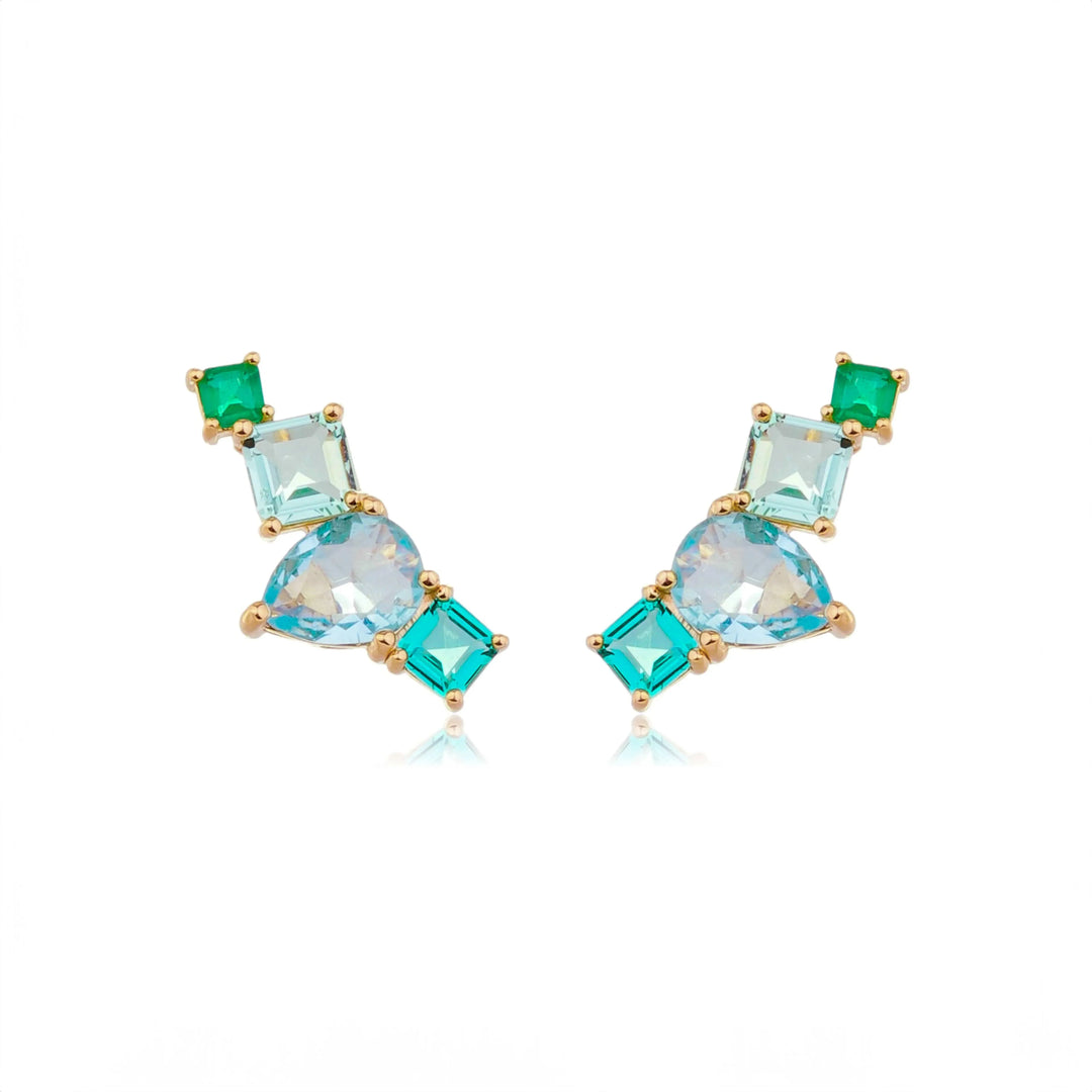 Bright Topaz & Paraiba Square Crystal Earrings, 18k Gold Filled