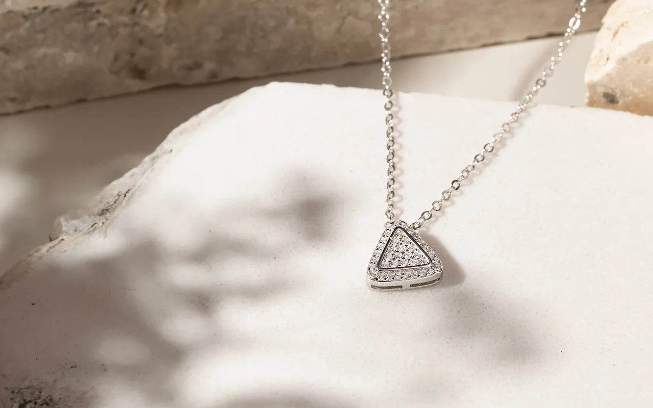 Bright Triangle with white Cubic Zirconia Pendant Necklace, 925 Sterling Silver Elladora Store Australia