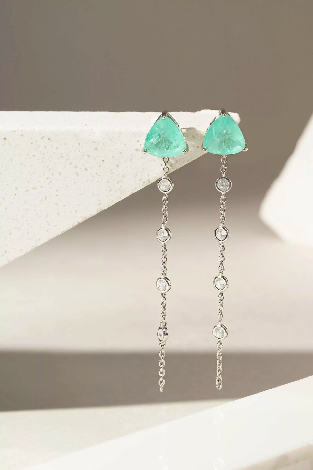 Bright Triangle Paraiba Tourmaline Fusion Earrings, 925 Sterling Silver