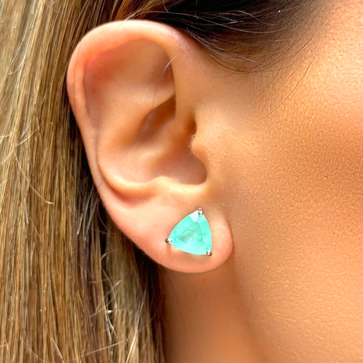 Bright Triangle Paraiba Tourmaline Fusion Earrings, 925 Sterling Silver