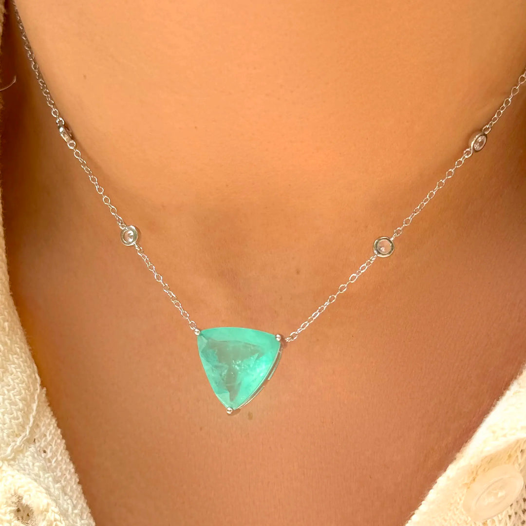 Bright Triangle Paraiba Tourmaline Fusion Necklace, 925 Sterling Silver