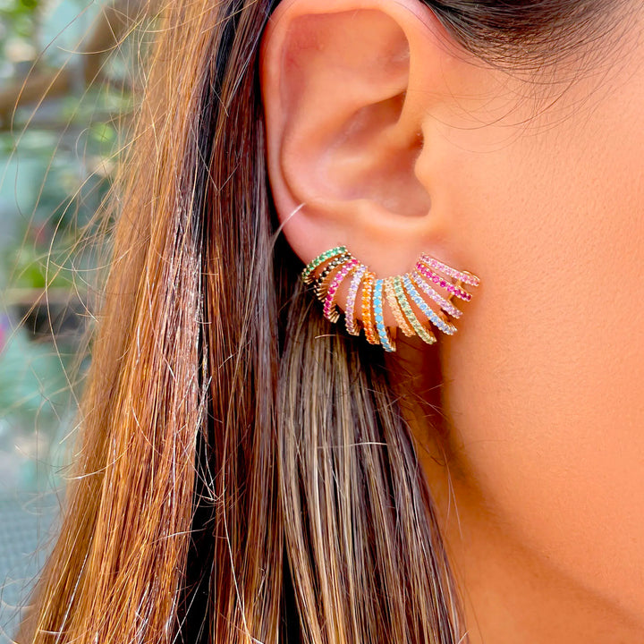 Bright Wave Multicolour CZ Ear Cuff Earring, 18k Gold Filled