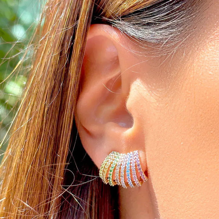 Bright Wave Multicolour CZ Ear Cuff Earring, 18k Gold Filled