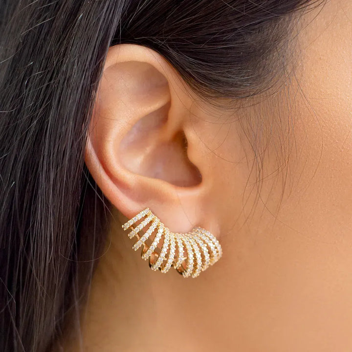 Bright Wave White Cubic Zirconia Ear Cuff Earring, 18k Gold Filled