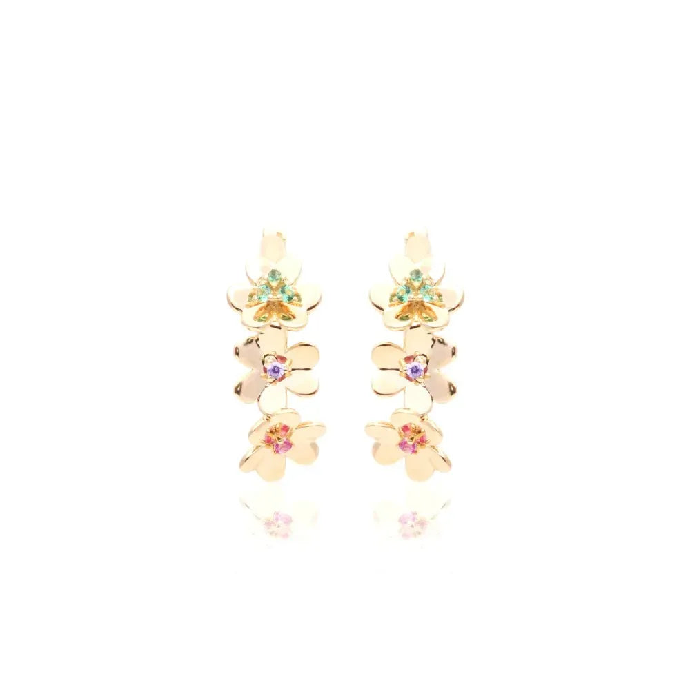 Butterfly & Flowers, Rectangular Light Blue Tourmaline Fusion, Pink Tourmaline & Smokey Topaz Crystal Earrings, 18k Gold Filled Elladora Store Australia