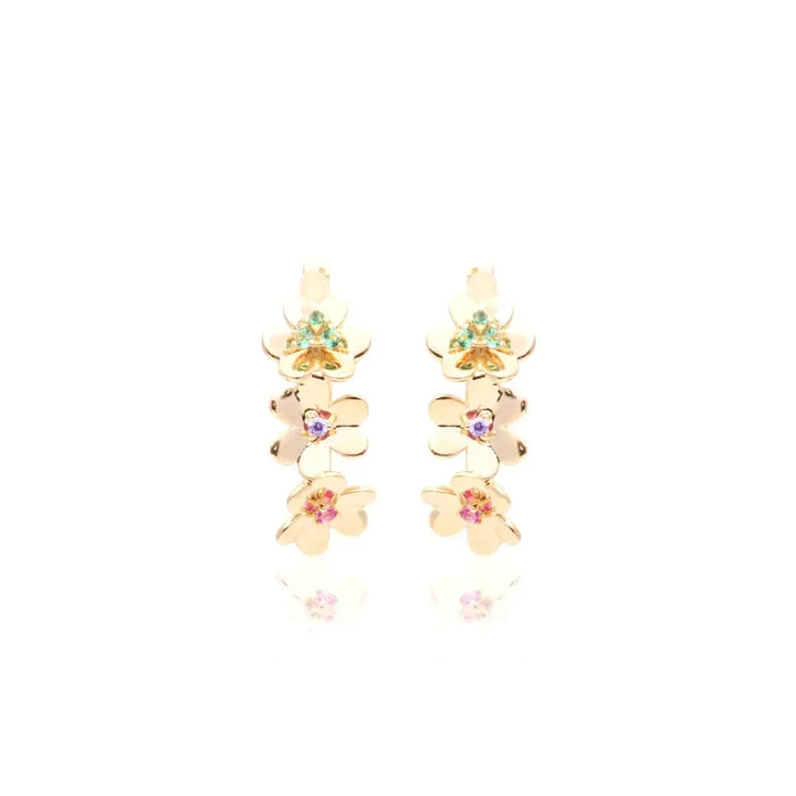 Butterfly & Flowers, Rectangular Light Blue Tourmaline Fusion, Pink Tourmaline & Smokey Topaz Crystal Earrings, 18k Gold Filled Elladora Store Australia