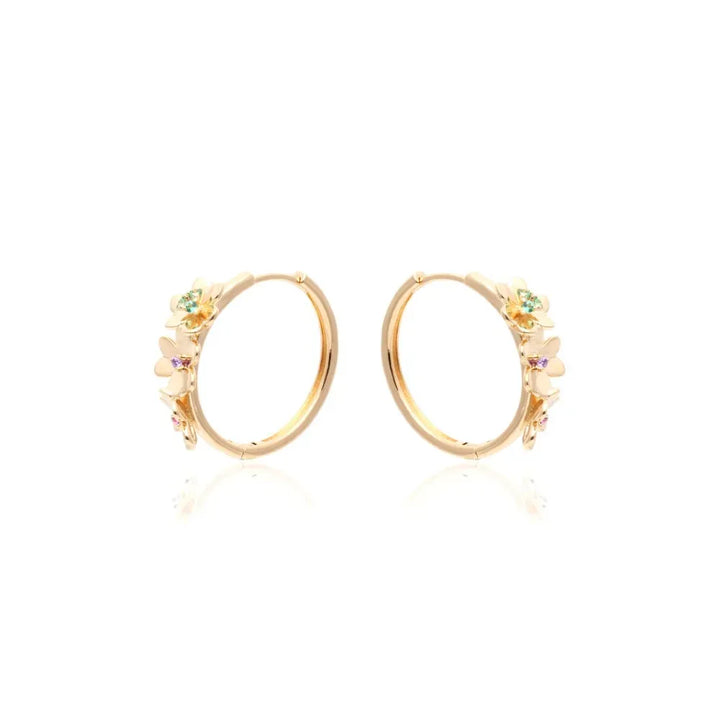 Butterfly & Flowers, Rectangular Light Blue Tourmaline Fusion, Pink Tourmaline & Smokey Topaz Crystal Hopps Earrings, 18k Gold Filled Elladora Store Australia