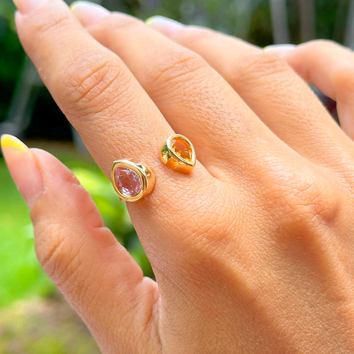 Citrine & Tanzanite Open Ring, 18k Gold Filled