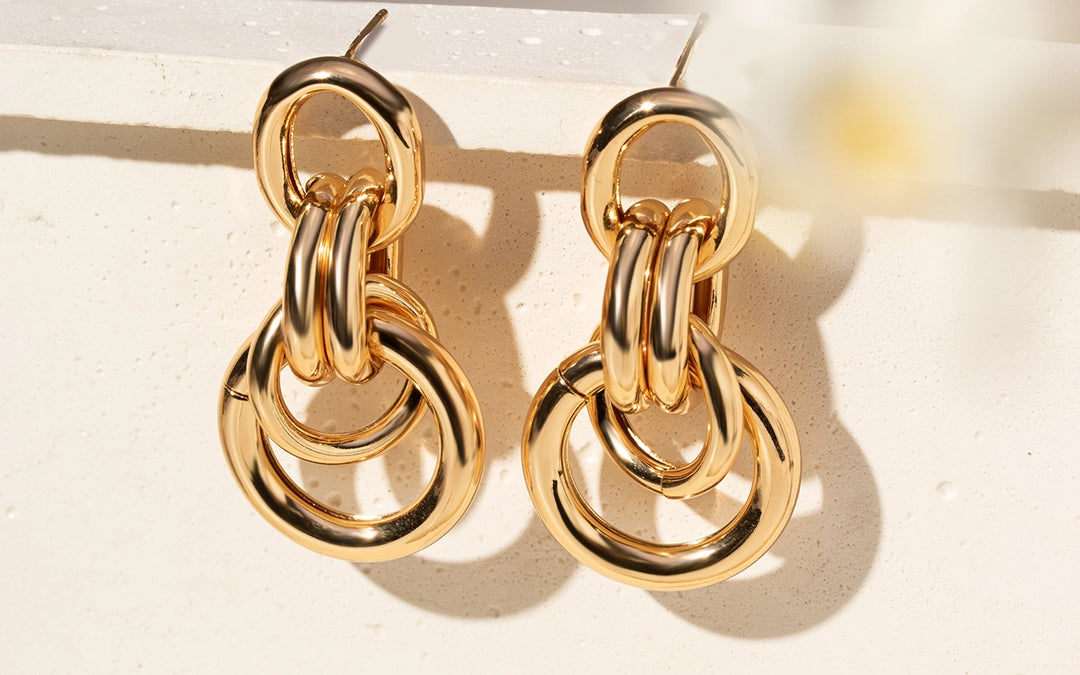 Classic Smooth Chain-Link Drop Earrings, 18k Gold Plated