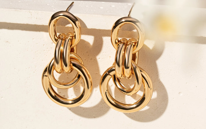 Classic Smooth Chain-Link Drop Earrings, 18k Gold Plated