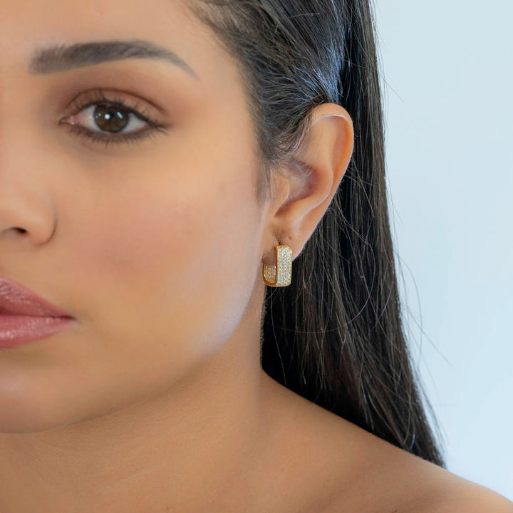 The Minimalist White CZ Square Hoops Earrings, 925 Sterling Silver & Gold Plated
