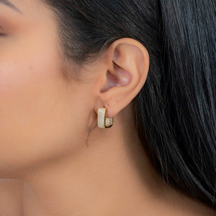 The Minimalist White CZ Square Hoops Earrings, 925 Sterling Silver & Gold Plated